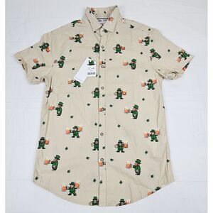 Leprechaun Beer Irish Button Up Shirt Mens Sm. Denim & Flower St. Patrick's Day.